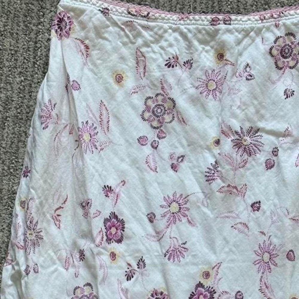 White/Pink Floral Cotton Vintage Y2K Midi Skirt - Picture 3 of 4